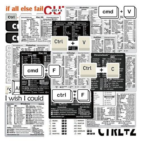 30Pcs Windows+ Word/Excel /Adobe Photoshop Keyboard Guide Shortcut Stic-i- JW