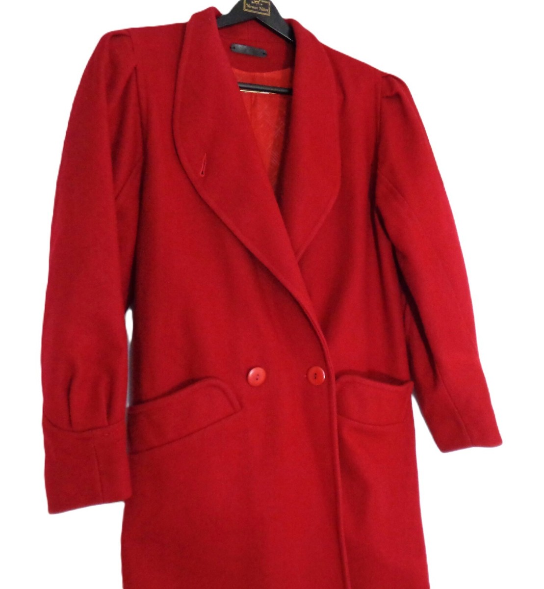 Ladies Red Overcoat Made in USA Women's Long Wool Coat Size M Pit