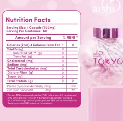 Aishi Premium Tokyo White C-Block Dfyage Glutathione, 60 Capsules