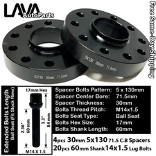 4PC 30MM THICK 5X130 71.5MM C.B WHEEL SPACER+14X1.5 BOLT FIT AUDI VW PORSCHE