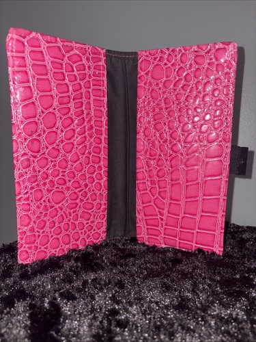 Borsa papà pelle verniciata porta assegni pelle di serpente rosa super sottile unica - Foto 5 di 14