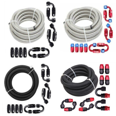 10/16/20FT&6/8/10/AN Stainless Steel Braided Fuel/Oil/Gas Hose Line Fittings Kit
