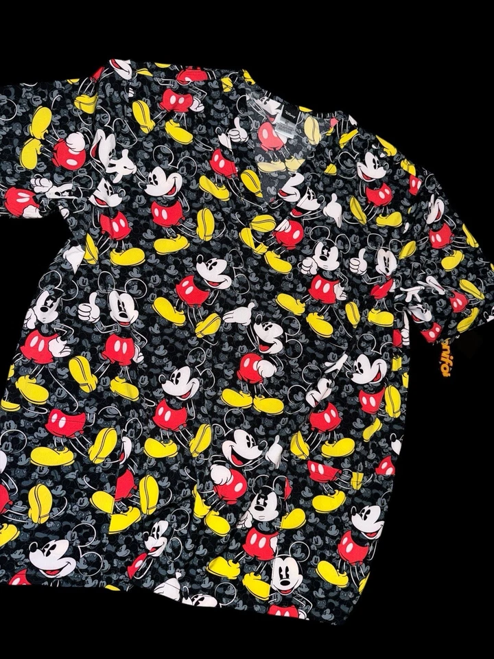 Disney Mickey Mouse Tooniforms Scrub Top Black AOP Sz XL New Unisex TF606 - Image 2 of 4