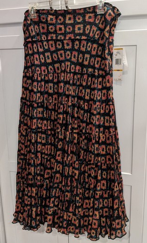 Jones New York Women's Sz 16W Silk Black Orange Blue Floral Lined Pleated Skirt - Picture 3 of 8