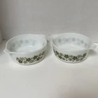 2 Pyrex  Green White Spring Blossoms  Casserole or Serving Dish 472-B No Lids