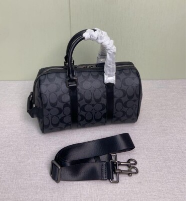 COACH CY821 Boston Bag Badge Design Charcoal Gray Canvas/Calfskin