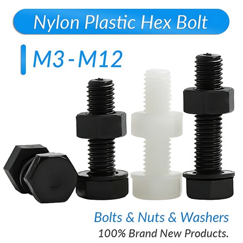 Metric Nylon Plastic Bolts , Nuts & Washers, M3 M4 M5 M6 M8 M10 M12 White/Black