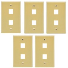 5 Pack 2 Port Keystone Insert Jack CAT5 CAT6 RJ45 Coax 1-Gang Wall Plate Ivory