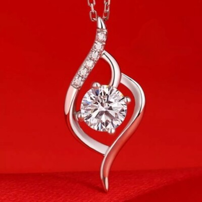 1.50 Carat Round Cut Moissanite Fancy Wedding Pendant Solid 14K White Gold VVS1