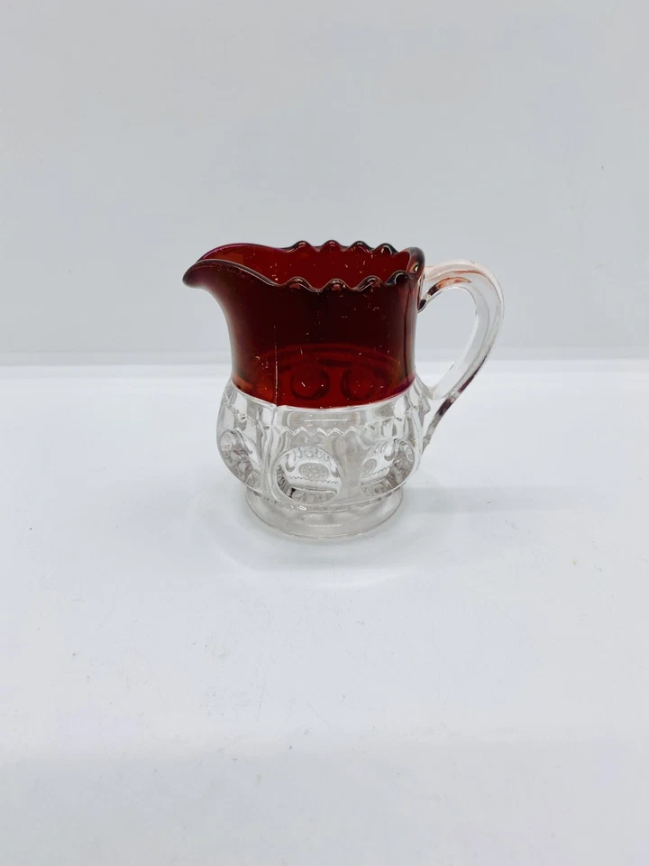 King Crown U S Glass Comp Ruby Red Flash Creamer Pitcher Ruffle Edge - Image 4 of 4