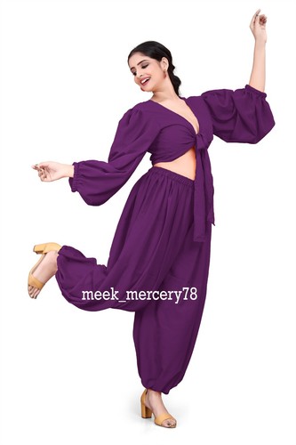 Chiffon Harem Pant + Ruffle Top Set Belly Dance Women Wear Costumes 30 Color C70 - Picture 168 of 184