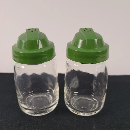 Vintage Salt & Pepper Shakers Federal Housewares Glass Green Top 3.25" Avocado