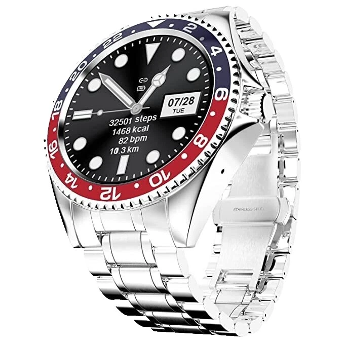 Banda de acero inoxidable de acero inoxidable y caja de metal plateado Relojes Inteligentes para Android