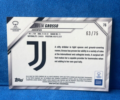 2022 Topps Chrome - UEFA WOMENS CL, JULIA GROSSO RC **INFERNO REFRACTOR** 63/75 - Picture 2 of 2