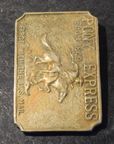 Pony Express First With The US Mail Belt Buckle Engraved Postal Carriers Vintage - Picture 4 of 6