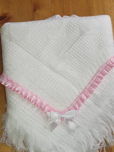 Coperta bambino scialle semplice o ricamato elefante + bolle opzionali fiocco costola in pizzo - Foto 15 di 19