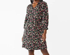 NEW Black Ditsy Floral Dress Long Sleeve Belted Sheath BohoSm