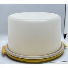 Vtg Tupperware Cake Pie Keeper Harvest Gold Carrier 719-1 Lid 720-1 Retro