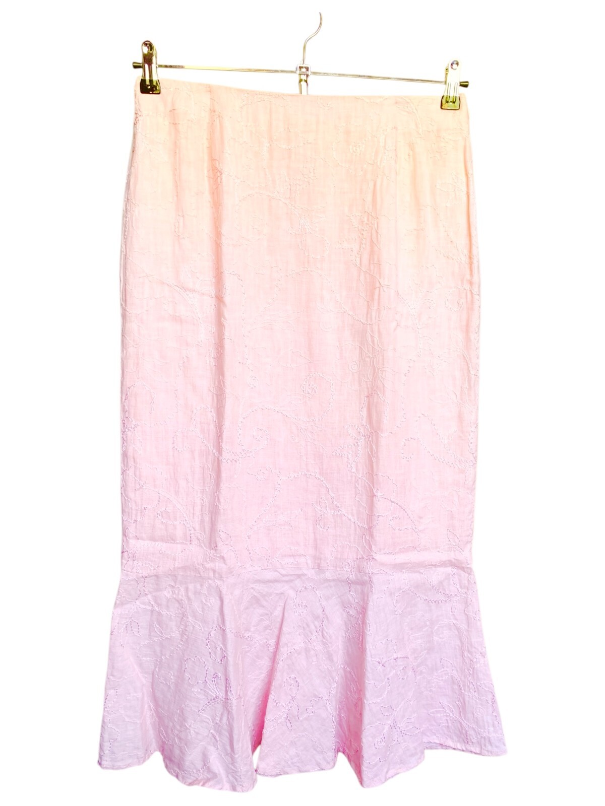 Kaliko Pink Embroidered Mermaid Midi Skirt UK 12 Side Zip Lined-image