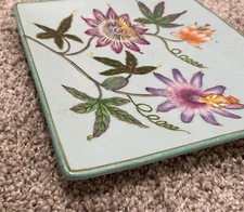 Square Decorative Plate Trinket Tray Hand Painted Floral Romantic Classic
