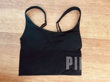 PINK Victoria's Secret Black Gray X-SMALL Seamless Lined Scoop Crop Sport Bra VS