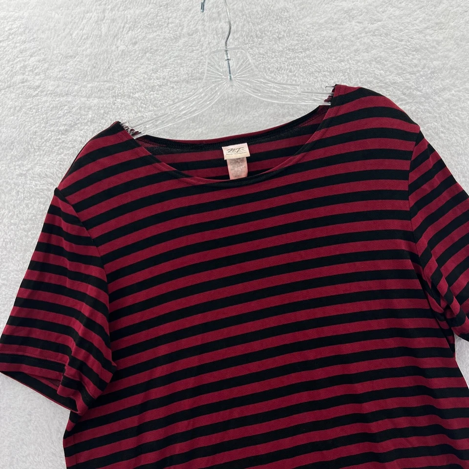 Camisa Pullover Vintage Norm Thompson Para Mujer Mediana Roja Rayas Cuello Redondo Foto 3 de 4