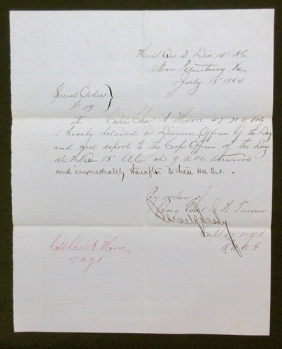 1864 Special Order HQ 2. Div - Capt. Charles Moore 47. NYV Offizier des Tages.