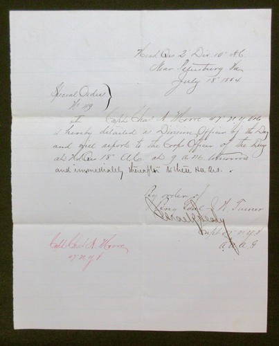 1864 Special Order HQ 2 Div - Kapitan. Charles Moore 47. nowojorski oficer dnia - Zdjęcie 1 z 2