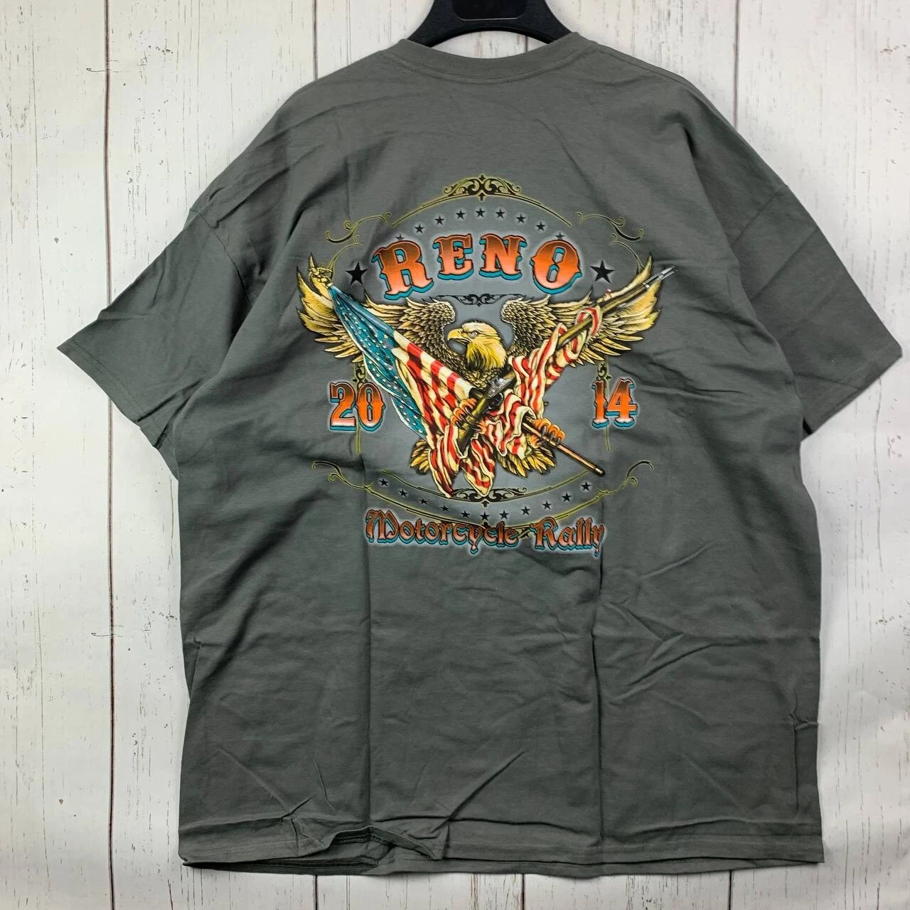 Vintage Reno 2014 Motorcycle Rally 2XL Gildan Casual T-Shirt Gray New Men Cotton