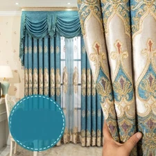 luxury European pastoral embroidery blue chenille valance curtain tulle M1336