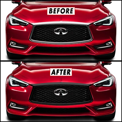 Chrome Delete Blackout Overlay for 2017-22 Infiniti Q60 Coupe Front Grill Trim - Image 1 of 3
