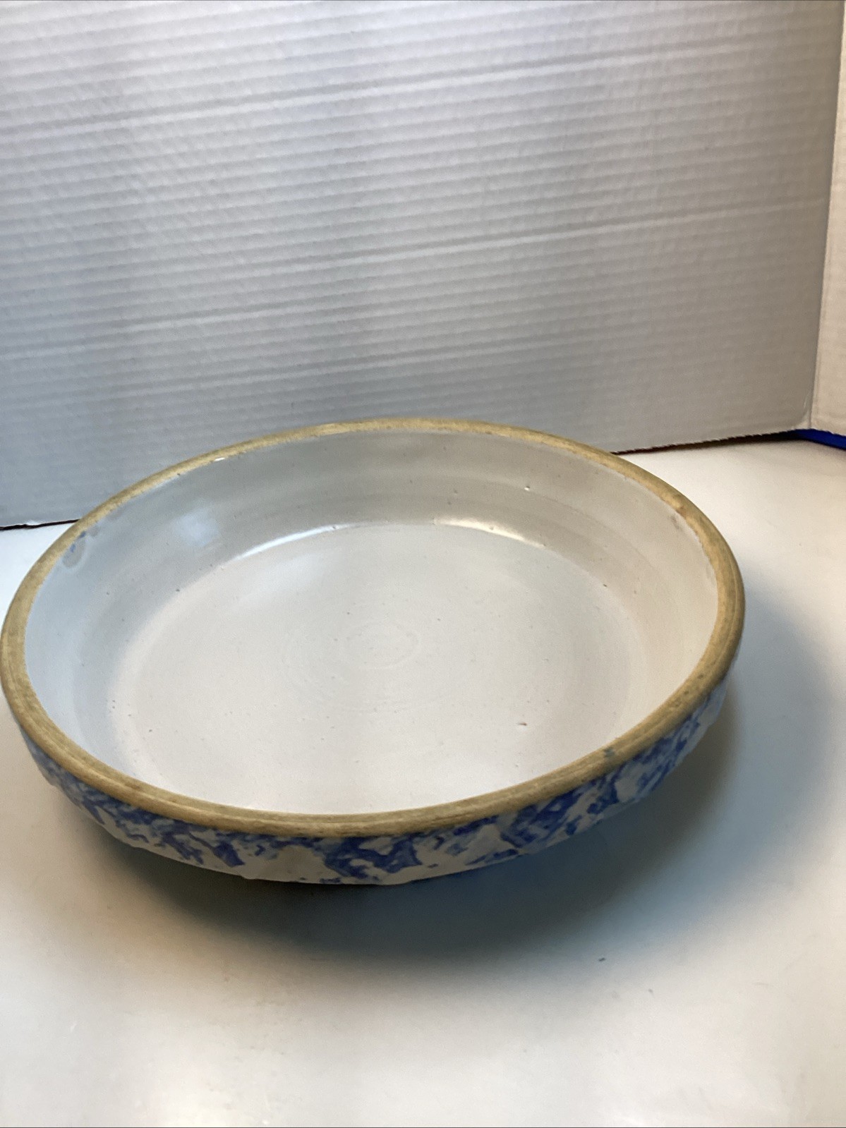 Antique Stoneware Blue Spongeware Baking Dish 10”