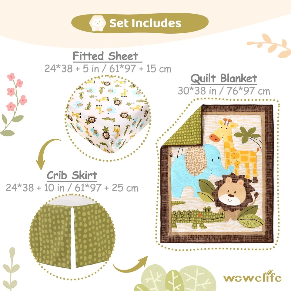 Juego de cama de cuna Safari, juego de cama mini cuna niño. Mini cuna cómoda de 3 piezas... Foto 4 de 4
