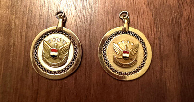 Pair United Airlines 12K GF Service Medallions w/ 8 Diamonds Vintage UAL
