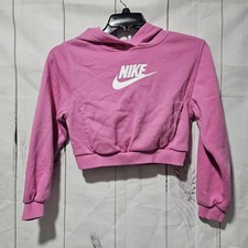 Nike Pullover Hoodie Sweatshirt Youth Girls Large Pink Logo Long Sleeve Cropped
