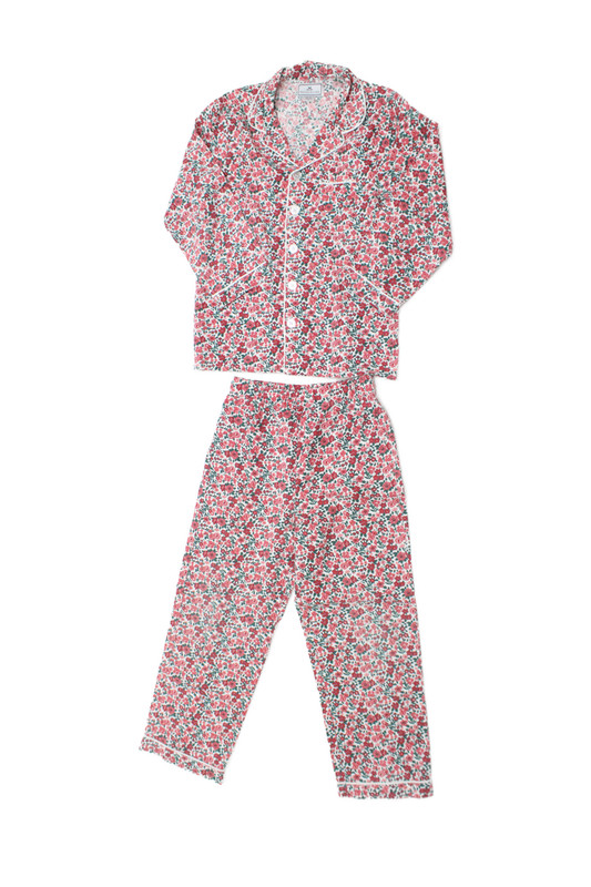 Petite Plume Childrens Girls Floral Print Pajama Set Red Green Cotton Size 7