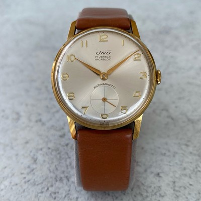 Vintage Uno Sub Seconds Arabic Dial Gold Plated Handwind Watch - Full Set