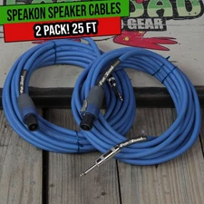 Speakon to 1/4 Speaker Cables 25ft Cords by FAT TOAD 12GA Wire DJ Audio Stage