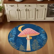 [1 Flannel Floor Mat,Nighttime Adventure Theme Mushroom Picking Festival Mat,8 I