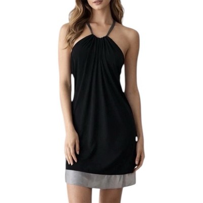BCBGMaxAzria Petites XS Black Halter Dress Silk Hem Mini Cocktail Y2K | eBay