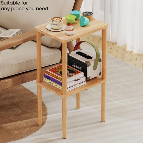 Solid Wood Side Table, 2-Tier Small End Table with Storage Shelf, Tall Nights... - Picture 5 of 9