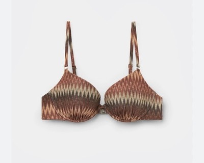 NWT Calzedonia Golden Chevron Glitter Push Up Bikini Top Brown Bronze Size L 38