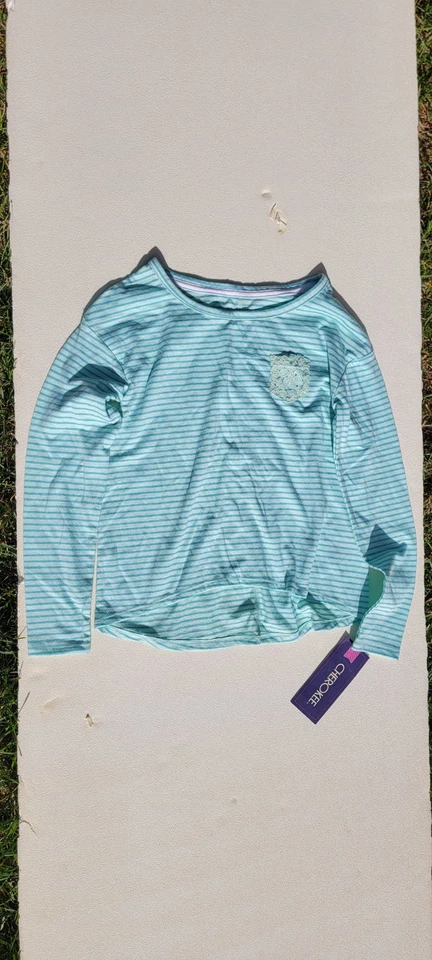 NUEVO CON ETIQUETAS Niñas S 6/6X Cherokee Verde Rayas Manga Larga Camiseta Clásica Prenda para el torso Foto 3 de 3