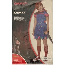Spirit Halloween Chucky Costume Kids M 8-10 Blue Good Jumper Dress Wig Socks