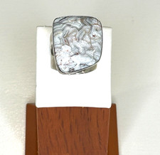 Women's .925 Sterling Silver DRT Crazy Lace Agate Polished Stone Ring Size 8 New