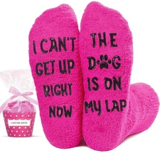 Dog Mom Dad Gifts, Cozy Non-Slip Fuzzy Socks for Dog Lovers, Funny Christmas Bir