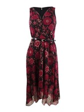 Tommy Hilfiger Women's Floral Belted Chiffon Midi Dress