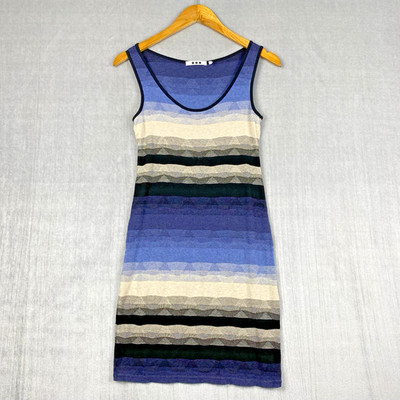 Three Dots Tank Dress Womens Small Blue Gradient Made in USA Textured Jersey