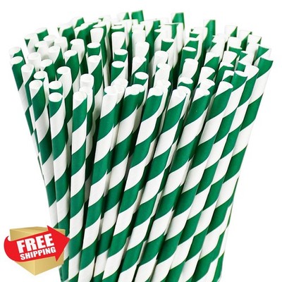 Lives on Green Dark Green Striped Paper Straws 100pk
