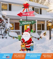 Santa Claus Christmas Yard Decoration - 119cm Metal Sign